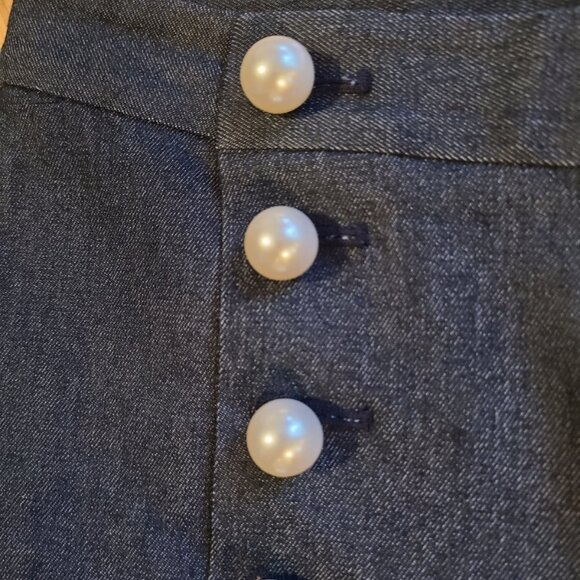 NEW NWOT! ADAM LIPPES INDIGO DENIM WIDE LEG SAILOR PANTS PEARL BUTTON HI RISE 10 - Picture 4 of 8